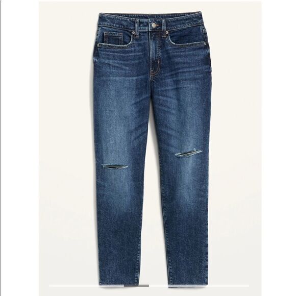 Old Navy Women’s O.G Straight High Waisted Ripped Dark Wash Cut Off Jeans Size 2 - Picture 2 of 12